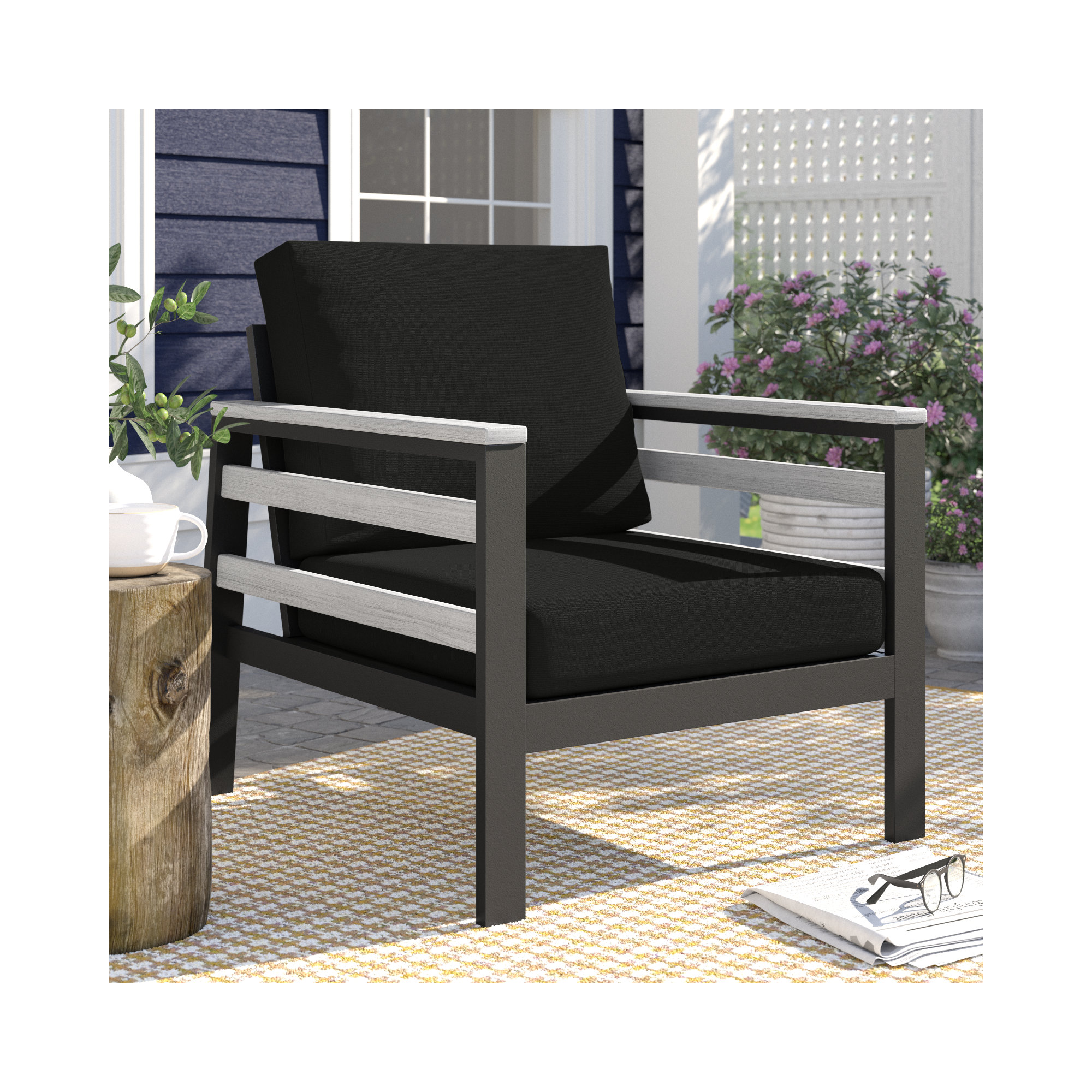 Townsend Patio Chair with Sunbrella® Cushions, White/Dark Gray, Canvas Black Sunbrella® Canvas