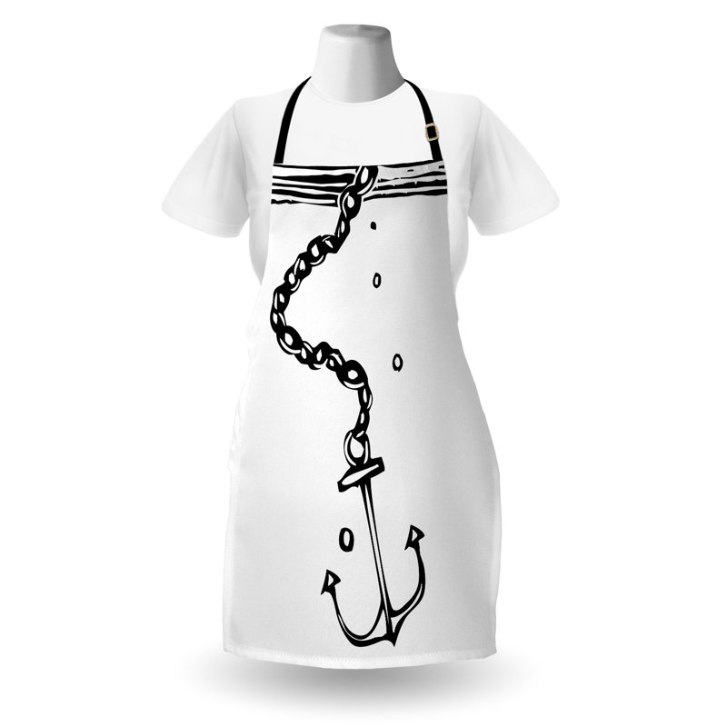 Tablier d'ancre East Urban Home unisexe, image de chaînes nautiques, taille adulte, noir et blanc