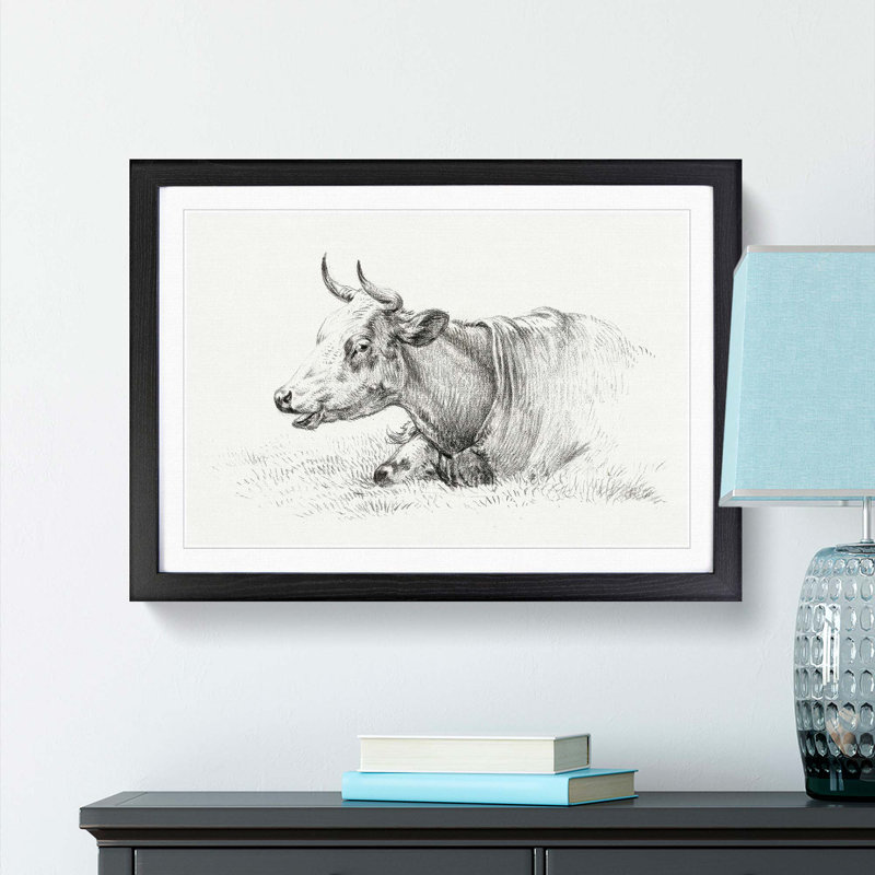 A Resting Cow by Jean Bernard - Framed Print, 33cm H x 45cm W x 2cm D, Black Framed