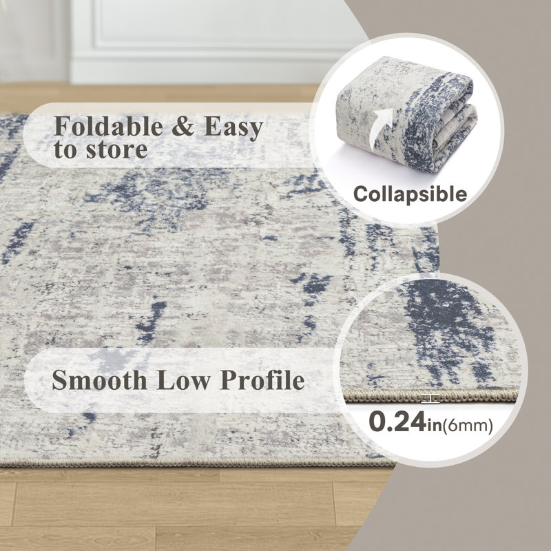 Elroy Modern Abstract Machine Washable Area Rug with Non-Slip Backing, Runner 2' x 8'