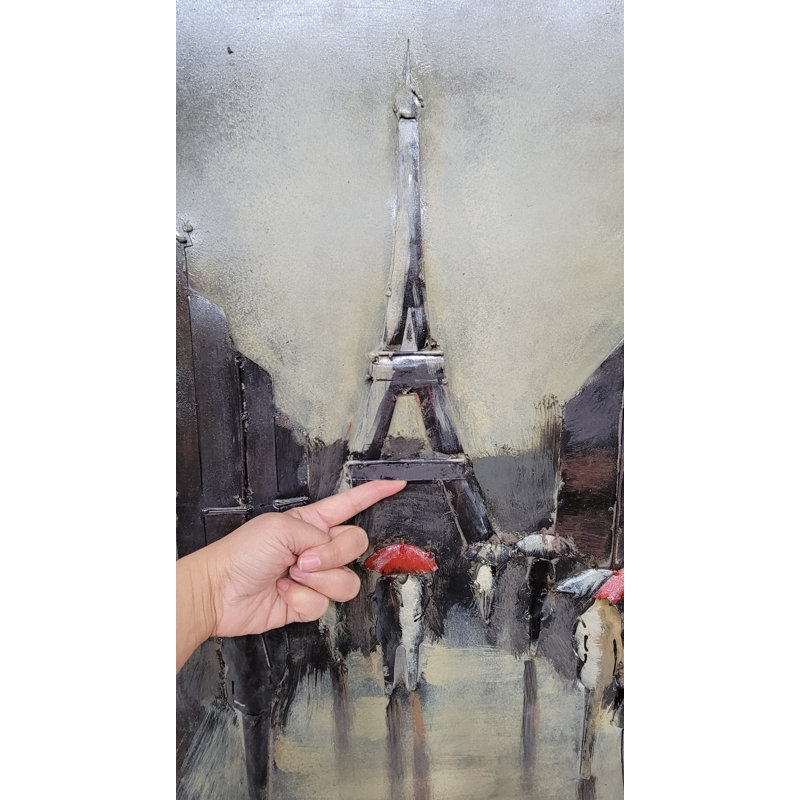 Rainy Day at the Eiffel Tower in Paris, France - Art de peinture 3D sur toile métallique