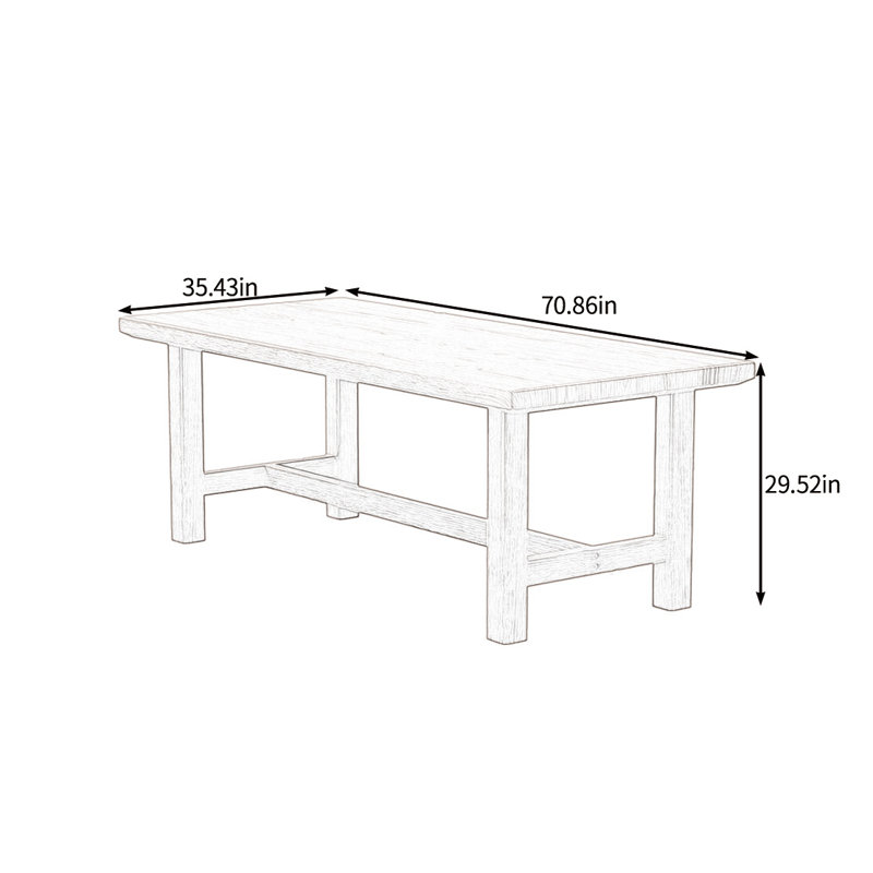 Solid wood solid large dining table, Burlywood, 29.52"H x 70.86"L x 35.43"W