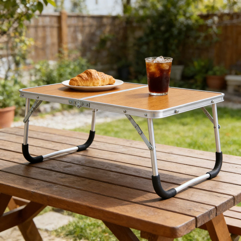 Table de lit pliable pour ordinateur portable avec rangement, bureau de plateau de lit réglable portable pour le petit déjeuner, le travail, la lecture, le pique-nique et les voyages, conception en bambou léger