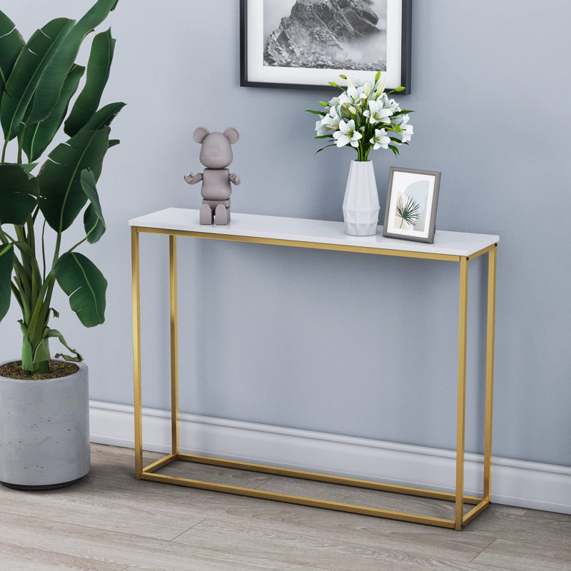 Adjei 100.5cm Console Table, White, Gold, 81cm H x 107cm W x 31cm D