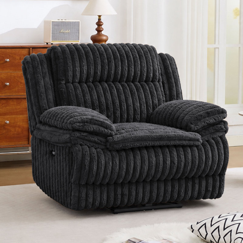 Fauteuil inclinable électrique avec chargeur USB, Similifourrure noire