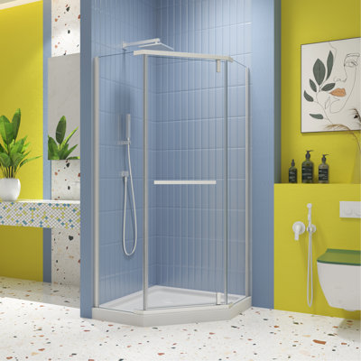 Porte de douche pivotante, avec verre trempé 1/4 po, cabine de douche néo-angle sans cadre 34,75 po x 72 po