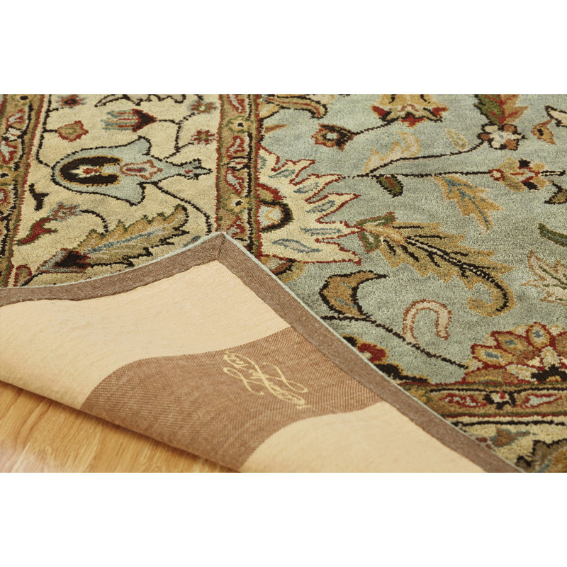 Hand Tufted Wool Oriental Area Rug in Light Blue/Gold, Rectangle 6' x 9'