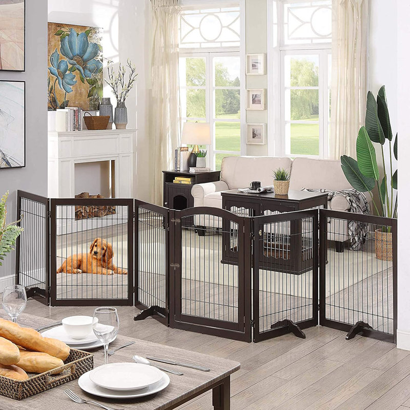 Serra Wire Pet Free Standing Gate with Two Pairs of Support Feet, Espresso