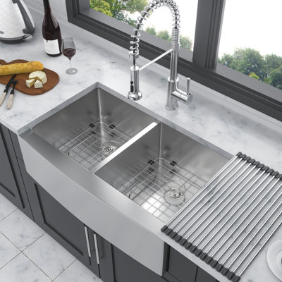 16 Gauge T304 Stainless Steel Sink - 33"X21"X10" Double Bowl With Long Service Life 33X21x10 Inch Modern Design For Your Kitchen