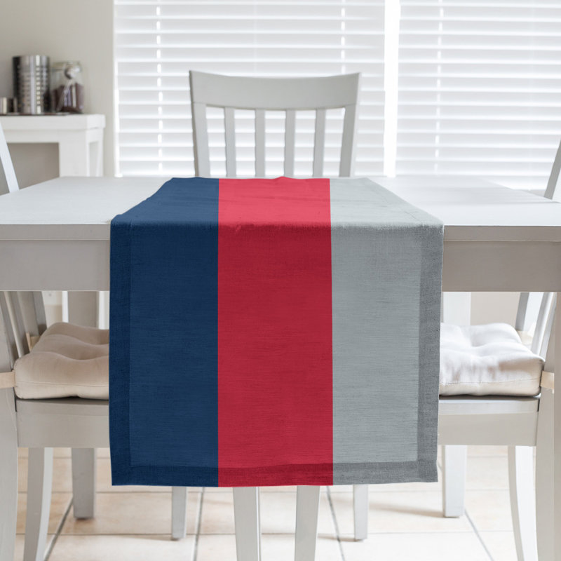 Miami Basketball Table Runner, 90" L x 16" W, Poly Twill, Navy Blue/Red/Silver
