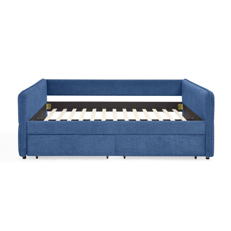 Queen Size Daybed with Two Drawers Upholstered Tufted Sofa Bed, Boucle Fabric (88"x65.5"x29.5"), Blue, Queen