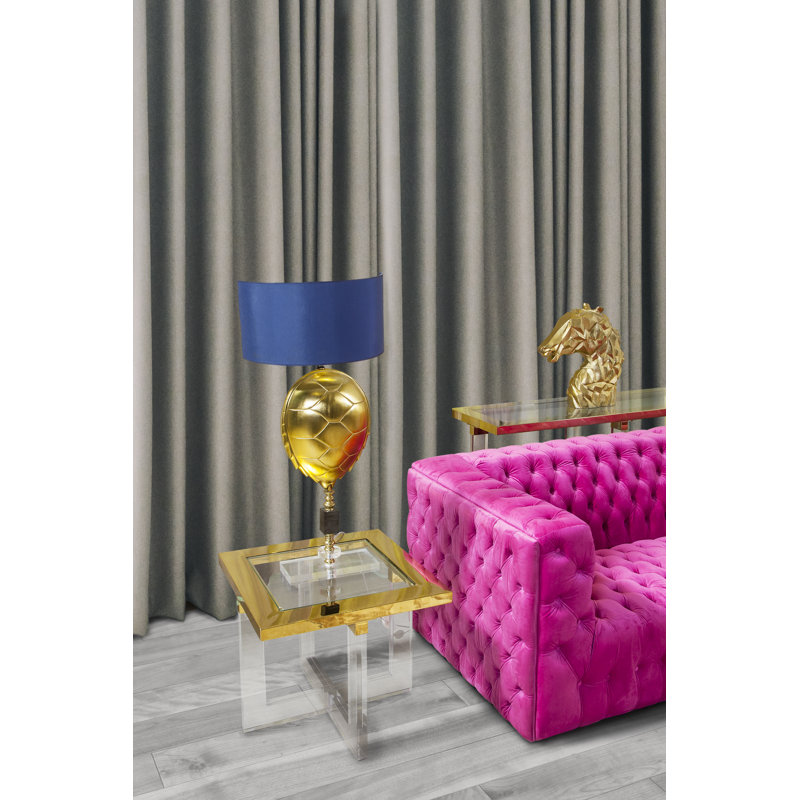 Gold and Clear Acrylic Square Side Table with Glass Top
