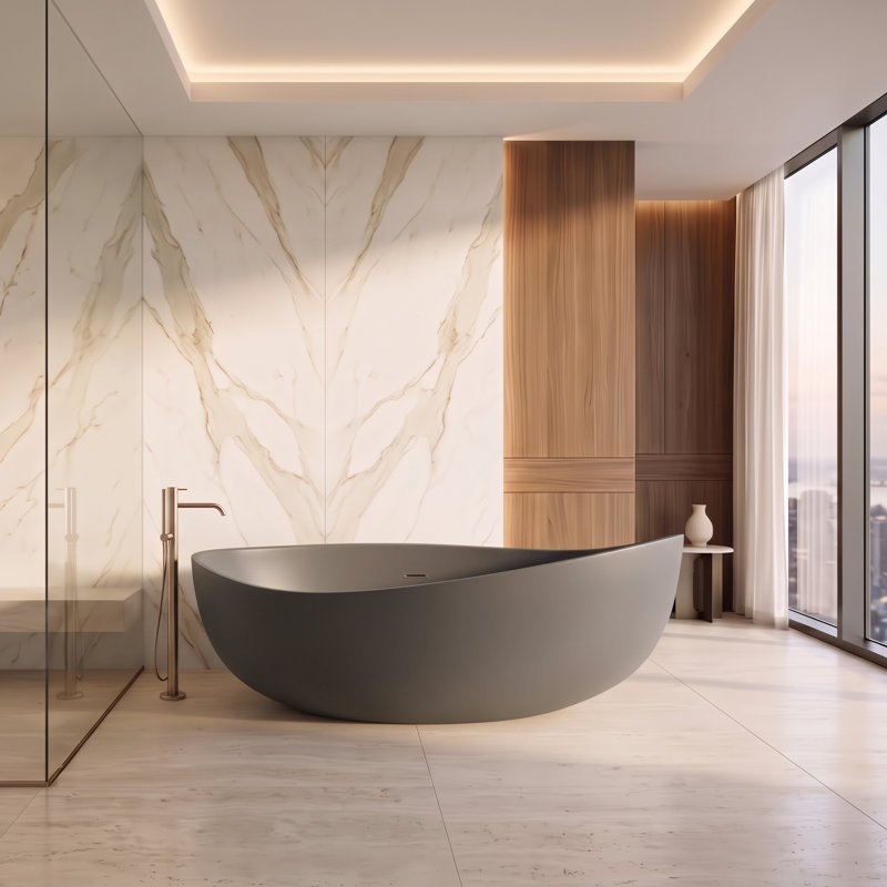 Baignoire de trempage autoportante en résine à surface solide 71 po x 44 po Newport - Gris, Gris