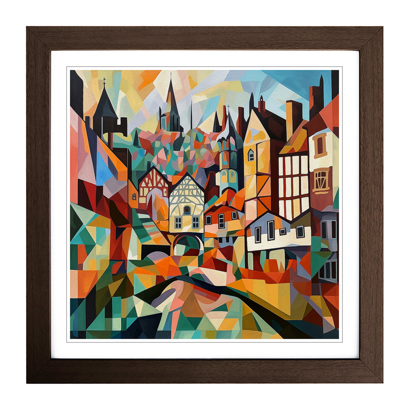 City Of Canterbury Cubism No.2 - Single Picture Frame Print on Wood, Walnut