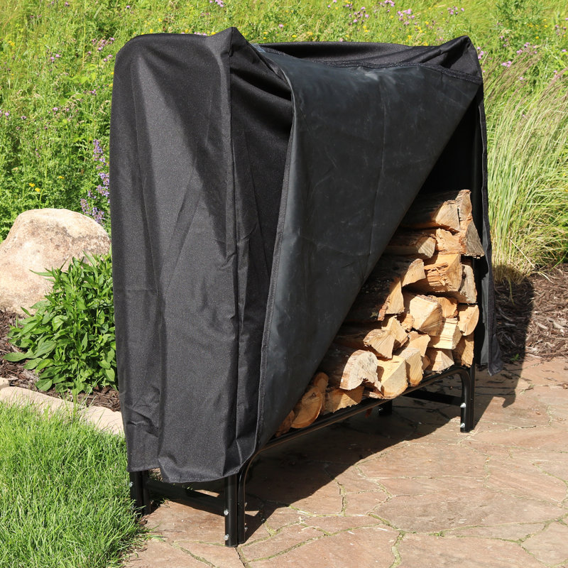  Beid Outdoor Steel Firewood Log Rack with Protective PVC Cover - 4' - 850-lb Capacity, 48"H x 49"W x 13.5"D
