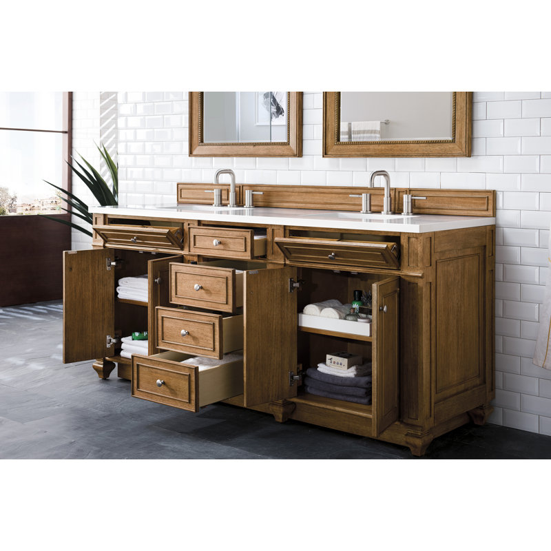 Meuble-lavabo double l 72 po Bristol, Brun selle, Blanc Zeus, 8 po