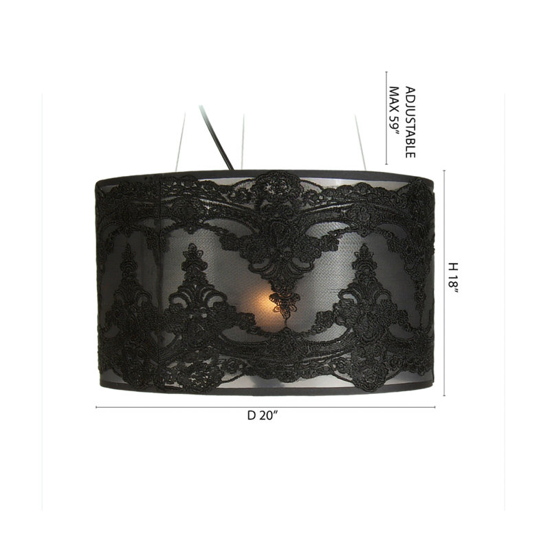 1-Light Black Pendant With A Fabric Shade