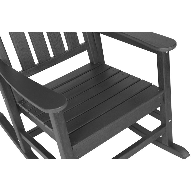 3 Rocking Chair With Side Table For Outdoor Use. Black. Weather- Construction. Ergonomic Added Comfort. Wide And Contoured Seat. Holds Up To 380 Pounds. 32.5"D X 25.9"W 41.7"H. Partial Installation
