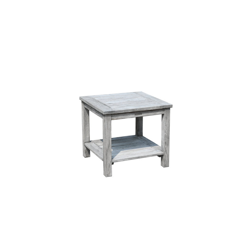 Shelburne 22" Outdoor Weathered Teak Side Table With Lower Shelf