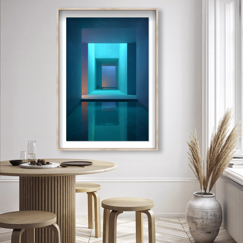 Cerulean Corridor I Framed Graphic Art, 55.5"H x 37.5"W, Natural Oak Shadowbox