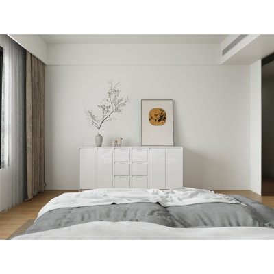 Combinaison d'armoire de rangement autoportante 72 po, portes et tiroirs à fermeture en douceur, blanc brillant, contreplaqué, emballage KD (convient pour la salle de bain, la cuisine, la salle d'étude, la chambre à coucher, etc.)