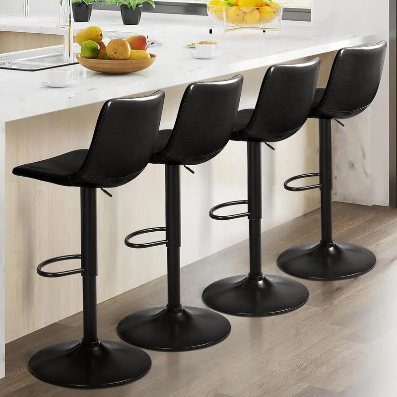 Set of 4 Adjustable Bar Stools, Black