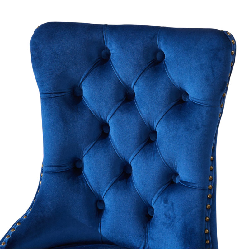 Chaises de salle à manger en velours capitonné à oreilles Amelia, Bleu, 6