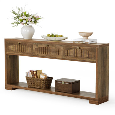70.8'' Farmhouse Console Table with Drawers and Open Shelf, Rustic Entryway Table for Hallway or Living Room