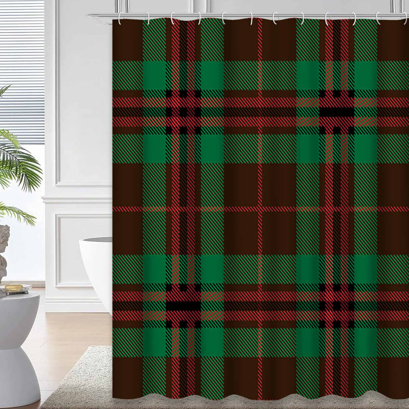 Rideau de douche écossais avec 12 crochets Tartan, L 72 po x l 72 po