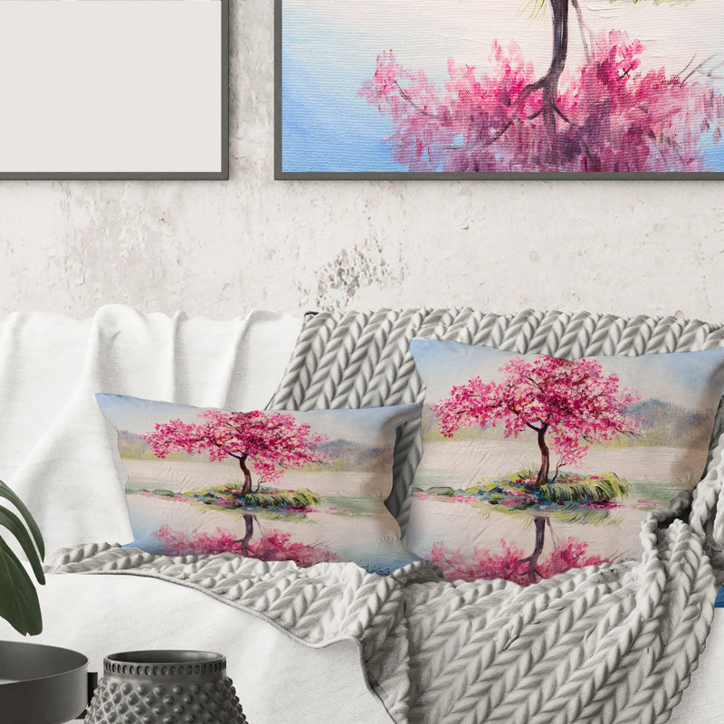 Taie d'oreiller et insert rectangulaire Oriental Cherry Tree on the Lake