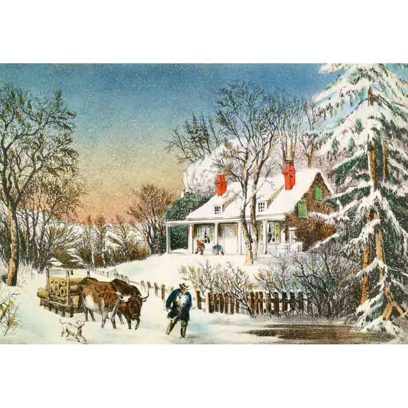Adhésif décoratif Currier and Ives Bringing Home The Logs (18ème), H 33 po x l 48 po