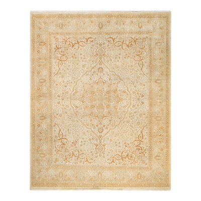Tapis ivoire traditionnel noué à la main de conception unique 8 pi 2 po x 10 pi 2 po Keller