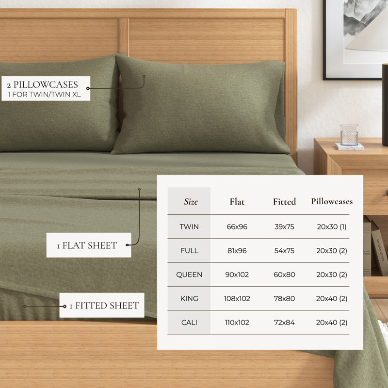 Heathered Cotton Blend Flannel Sheet Set, Heathered Olive, Queen