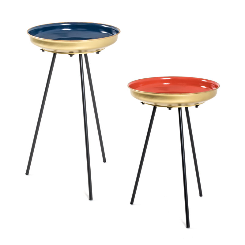 Tray Top Nesting Tables, Blue/Coral/Gold