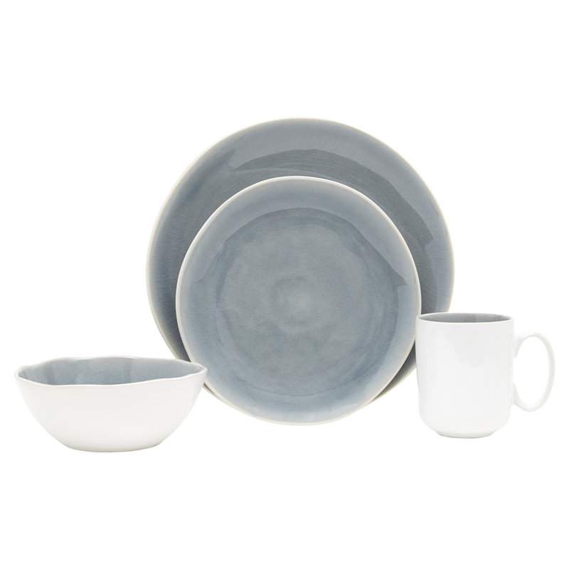 Gray and White Ceramic Glazed 16-Piece Dinnerware Set