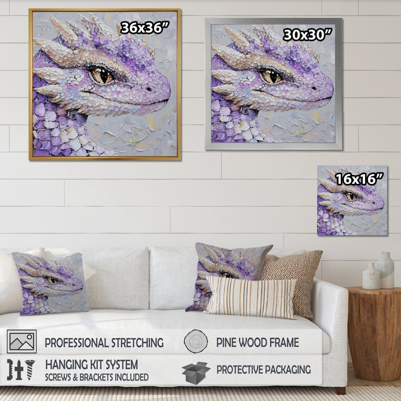 Cute Dragon Den II - Dragons Wall Art, 36" H x 36" W, Picture Framed Print, White