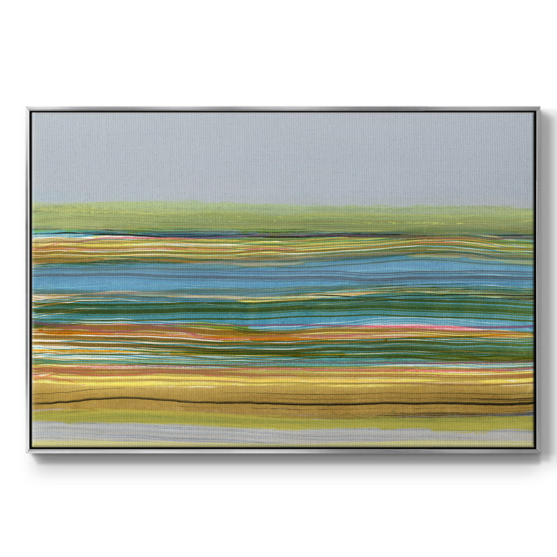 " Parallel Striae II ", 25" H  x 37" W  x  2" D, Silver Floater Framed Canvas, No
