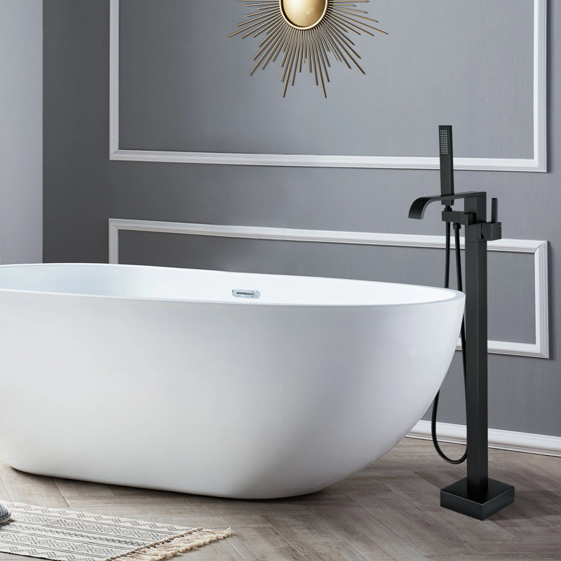 Bec de baignoire sur pied autoportant avec inverseur, Noir mat