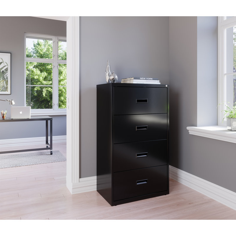 Black Steel 4-Drawer Lockable Lateral File Cabinet