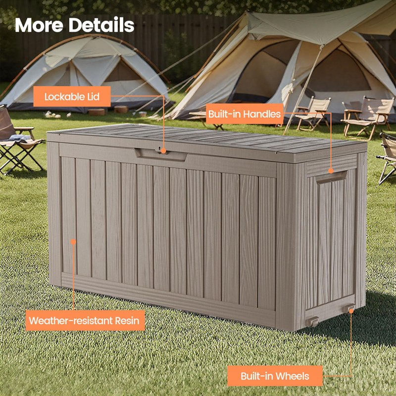Boîte de rangement extérieure en résine imperméable et verrouillable 230 gallons, Gris