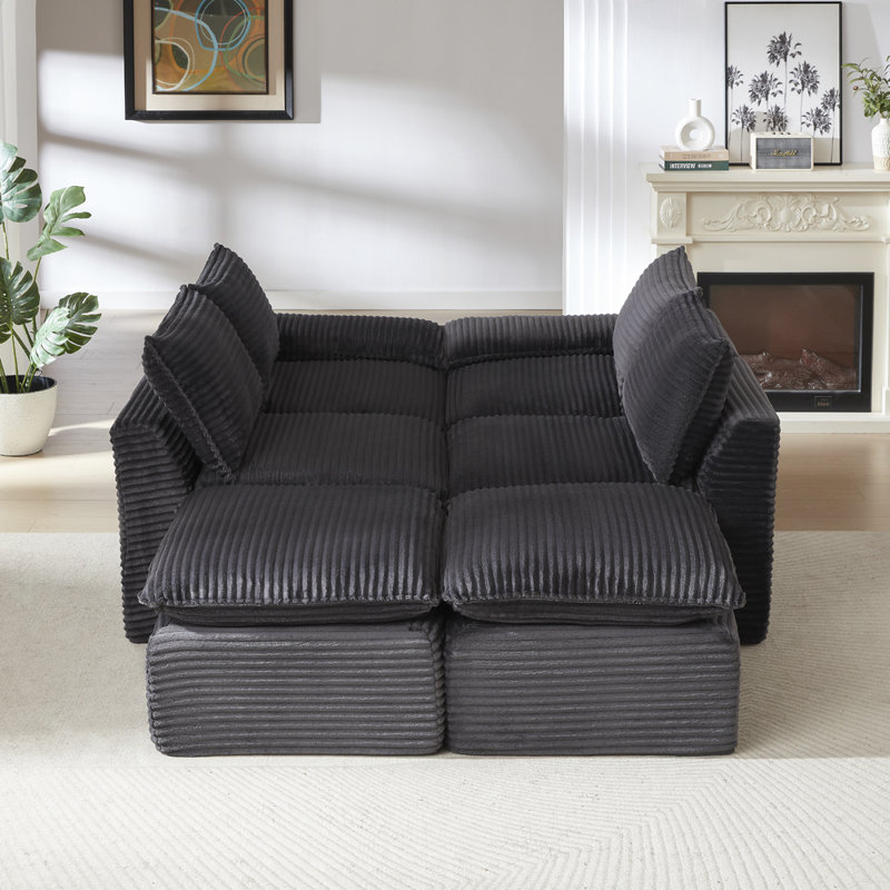 Stylish Corduroy Sectional Sofa, Dark Gray Corduroy