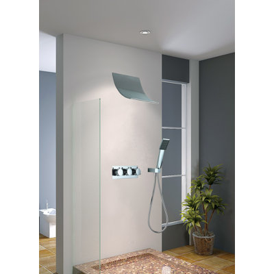 Sumerain 3-Knob Waterfall Shower System, Wall-Mount Rainfall Shower Combo with Handheld Spray, Chrome