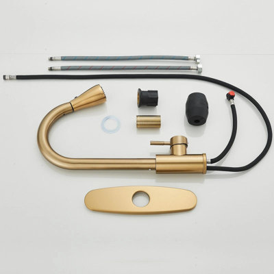 Brushed Gold Single Handle High ArcPull Out Kitchen Faucet,Single Level Stainless Steel Kitchen Sink Faucets with Pull Down Sprayer