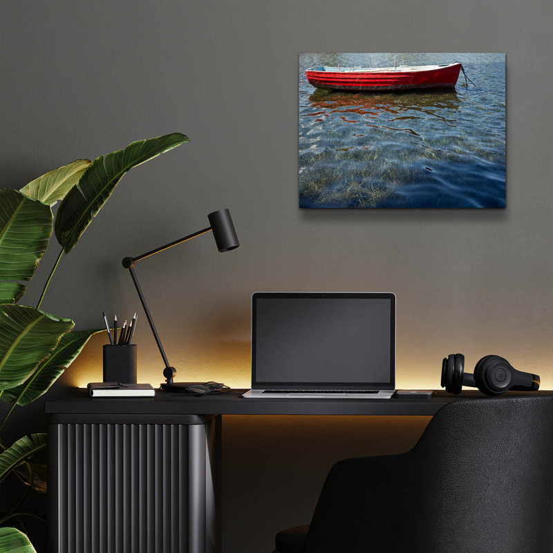 Art mural en verre acrylique «Red Boat» par Lynda, Breakwater Bay, 36 po x 24 po, H 12 po x l 16 po x P 0,13 po