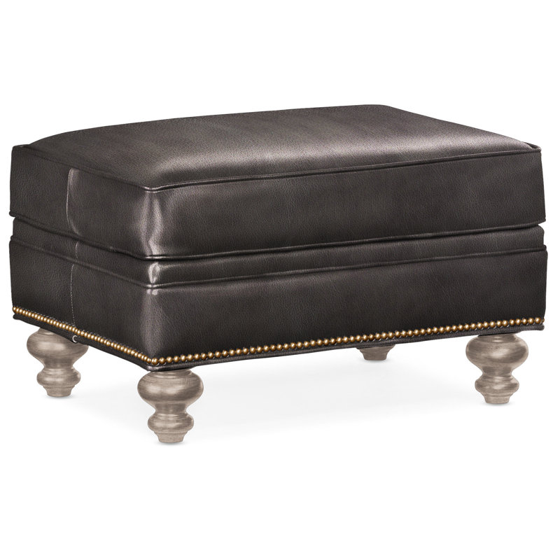 Repose-pieds rectangulaire en cuir véritable 26 "West, Cuir véritable brume empyréenne, Pierre, Naturel français