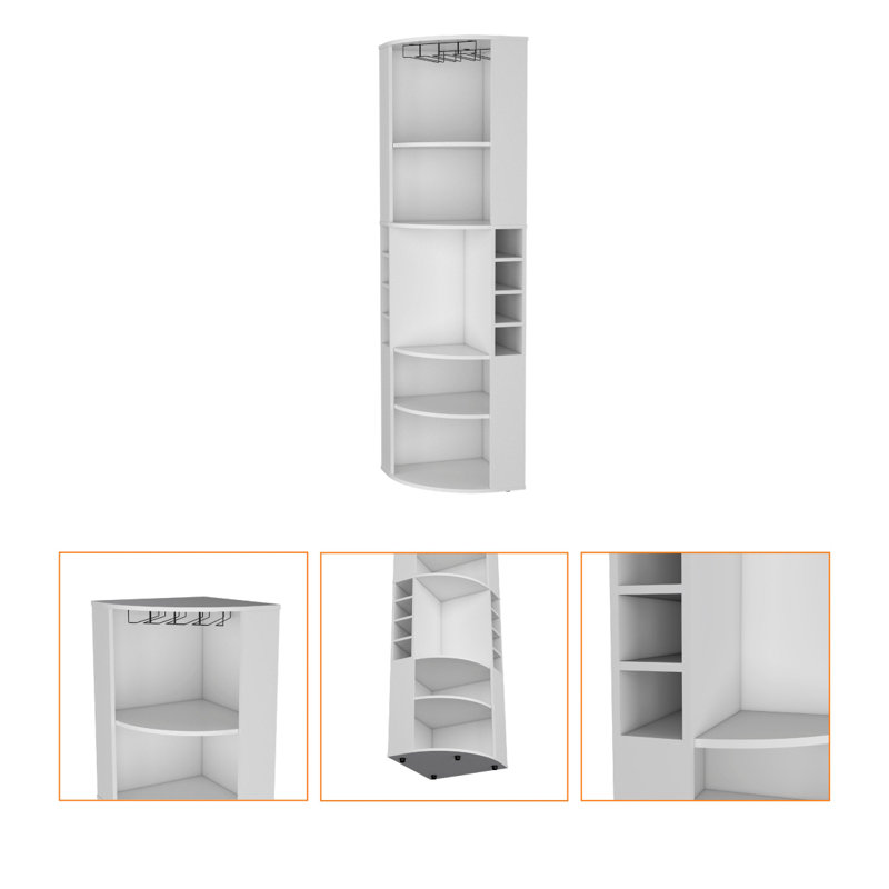 Avery 5 Large Shelves Corner Bar Cabinet, White