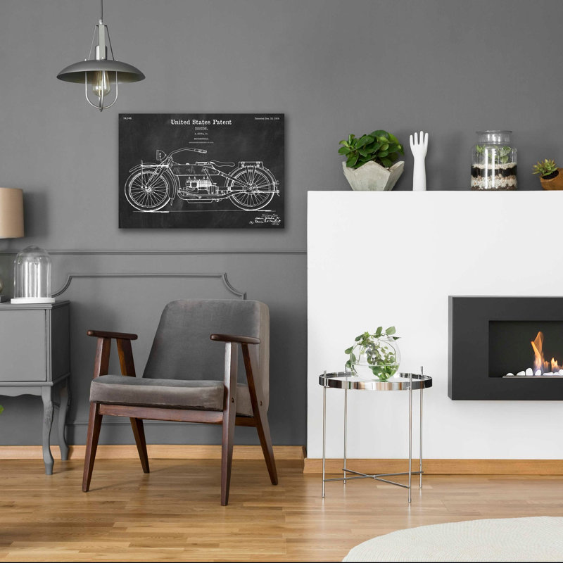 «Vintage Motorcy Blueprint Vernis Chalkboard» par Acrylique, art mural en verre, H 16 po x l 24 po x P 0,2 po
