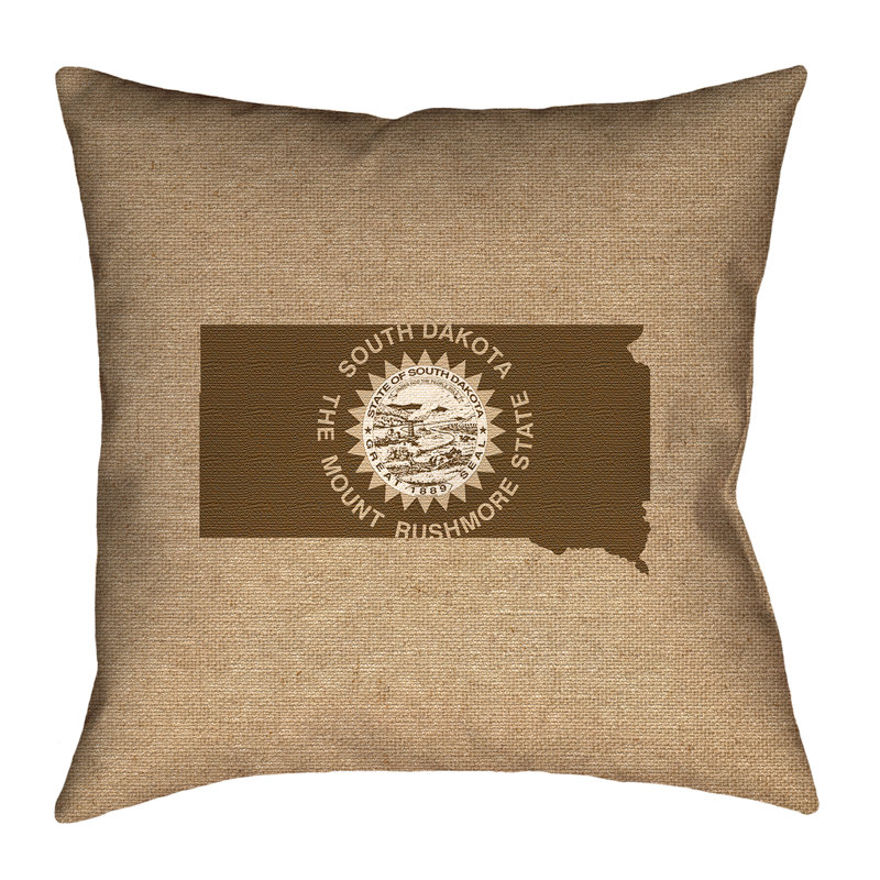 Coussin décoratif south dakota flag, 18 po x 18 po, Sépia