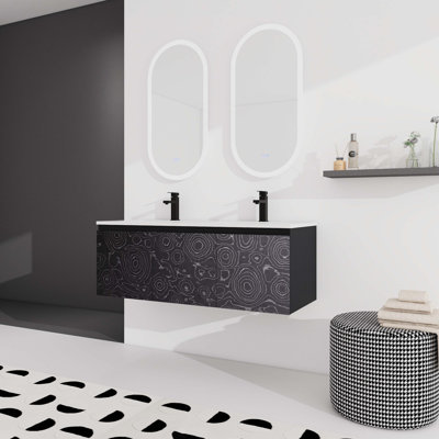Meuble-lavabo double 18,30 po avec plateau en bois manufacturé Brooxie
