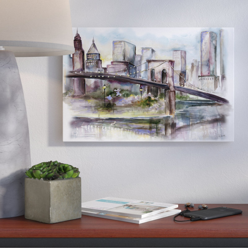 'Skyline II' Watercolor Painting Print on Wrapped Canvas, 10" H x 15" W